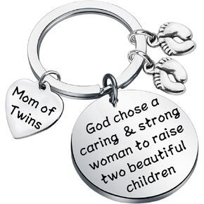 PLITI Twin Mom Gift Mom Of Twins Keychain New Mom Jewelry Mommy to be Gifts Foorprint Charm