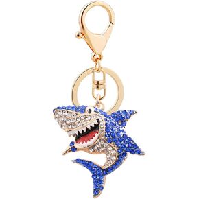 Charm Shark Key Chain Ring Cute Shiny Rhinestone Keychain Accessories with Clip for Girls Boys Women