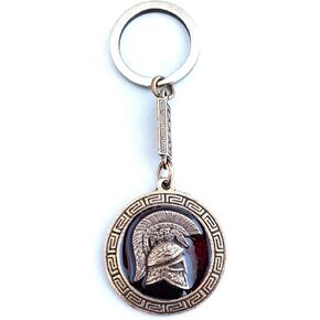 Key Ring Ancient Spartan Battle Helmet Coin Shield Keychain Movie 300 Red B