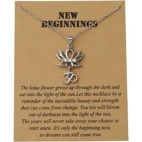 Yoga Lotus Flower Aum Om Ohm Sanskrit Symbol Pendant Necklace Spiritual Jewelry Inspirational Gift Gift
