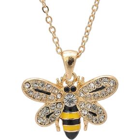 Crystal Embedded Yellow and Black Flying Bumble Bee Necklace
