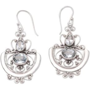 NOVICA Artisan Handmade Blue Topaz Dangle Earrings Silver Sterling Indonesia Placid Serenity Birthstone 'Balinese Goddess'