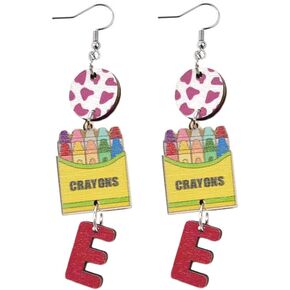 Cute Crayon Earrings Pencil Drop Dangle Earrings Funny Wooden Teacher's Errings for Women Girls Teacher Student Graduation Back to School Jewelry