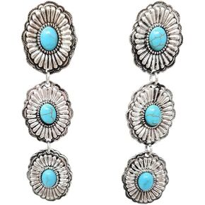 Western Turquoise Large Conchos Drop Dangling Post Earrings Boho