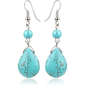 Turquoise Earrings for Women Double Lapis Lazuli Drop Earrings Natural Stone Round Bead Dangle Earrings Fashion Jewelry Gift