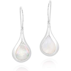 Chic Teardrop with White Mother of Pearl Inlay .925 Sterling Silver Dangle Earrings
