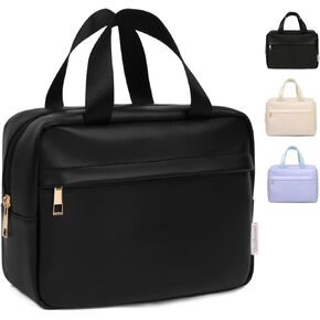 Travel Makeup Bag Portable PU Leather Cosmetic Bag Large Make Up Bag Toiletry Bag for Women Small Tote Women Men Gifts (beige)