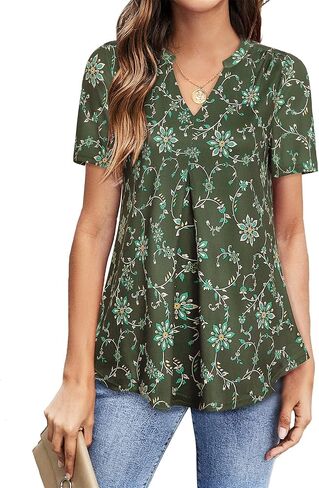 Youtalia Women's V Neck Blouse Short Sleeve Knit Tops Casual Ladies Work Shirts in Kuwait