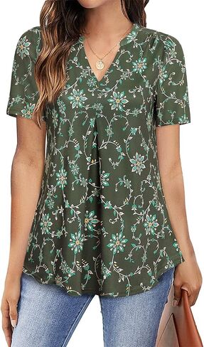 Youtalia Women's V Neck Blouse Short Sleeve Knit Tops Casual Ladies Work Shirts in Kuwait