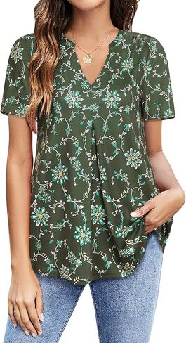 Youtalia Women's V Neck Blouse Short Sleeve Knit Tops Casual Ladies Work Shirts in Kuwait