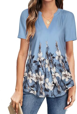Youtalia Women's V Neck Blouse Short Sleeve Knit Tops Casual Ladies Work Shirts in Saudi Arabia