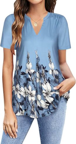 Youtalia Women's V Neck Blouse Short Sleeve Knit Tops Casual Ladies Work Shirts in Saudi Arabia