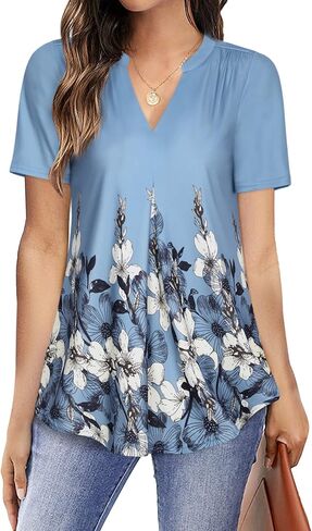 Youtalia Women's V Neck Blouse Short Sleeve Knit Tops Casual Ladies Work Shirts in Saudi Arabia