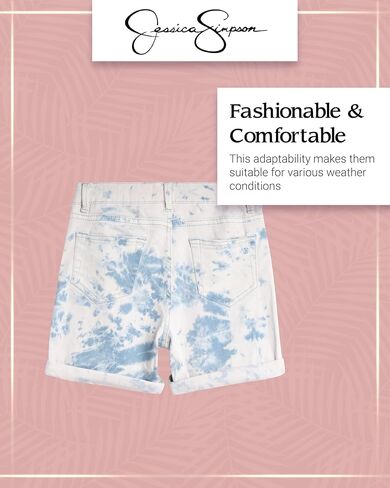 Jessica Simpson Girls' Shorts - 5 Pocket Stretch Denim Jean Short - Distressed Denim Acid Washed Jean Shorts for Girls (7-16) in Saudi Arabia