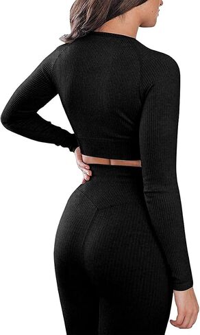 Jetjoy Exercise Outfits for Women 2 Pieces Ribbed Seamless Yoga Outfits Sports Bra and Leggings Set Tracksuits 2 Piece in Saudi Arabia