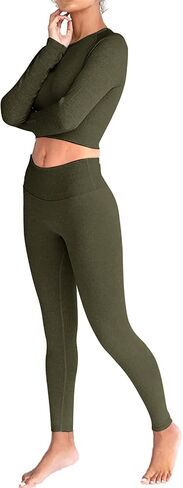Jetjoy Exercise Outfits for Women 2 Pieces Ribbed Seamless Yoga Outfits Sports Bra and Leggings Set Tracksuits 2 Piece in Saudi Arabia