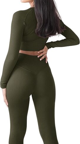 Jetjoy Exercise Outfits for Women 2 Pieces Ribbed Seamless Yoga Outfits Sports Bra and Leggings Set Tracksuits 2 Piece in Saudi Arabia
