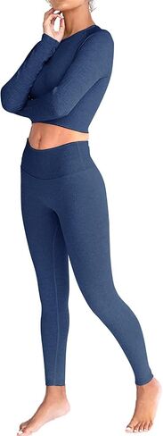 Jetjoy Exercise Outfits for Women 2 Pieces Ribbed Seamless Yoga Outfits Sports Bra and Leggings Set Tracksuits 2 Piece in Saudi Arabia