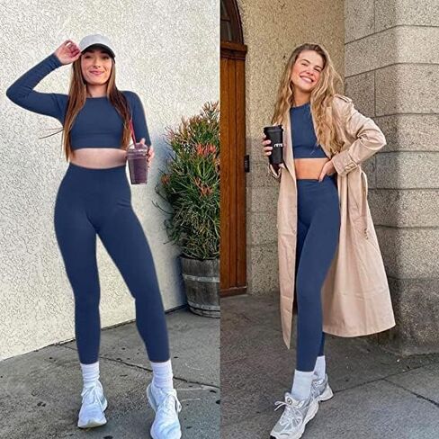 Jetjoy Exercise Outfits for Women 2 Pieces Ribbed Seamless Yoga Outfits Sports Bra and Leggings Set Tracksuits 2 Piece in Saudi Arabia