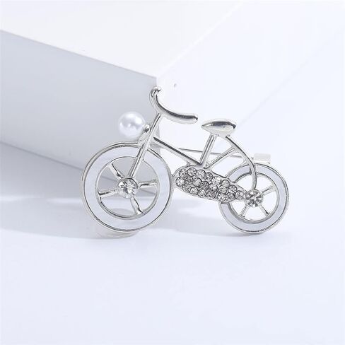 Silver Bicycle Brooch Zircon Bicycle Shape Pin Metal Unisex Vintage Bike Badge for Women Clothing Bag Jacket Denim Accessories Jewelry Gift, Alloy Steel, no gemstone in Kuwait