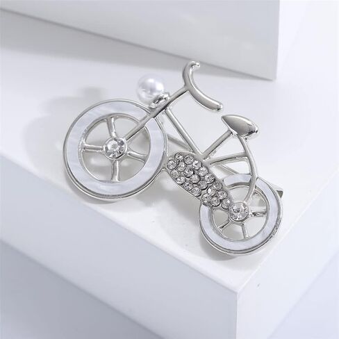 Silver Bicycle Brooch Zircon Bicycle Shape Pin Metal Unisex Vintage Bike Badge for Women Clothing Bag Jacket Denim Accessories Jewelry Gift, Alloy Steel, no gemstone in Kuwait