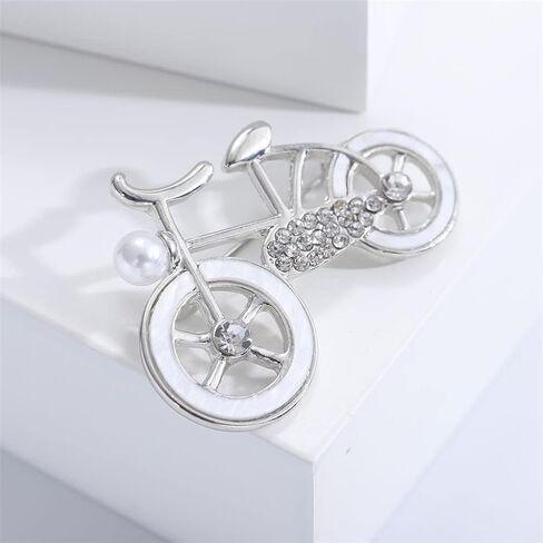 Silver Bicycle Brooch Zircon Bicycle Shape Pin Metal Unisex Vintage Bike Badge for Women Clothing Bag Jacket Denim Accessories Jewelry Gift, Alloy Steel, no gemstone in Kuwait