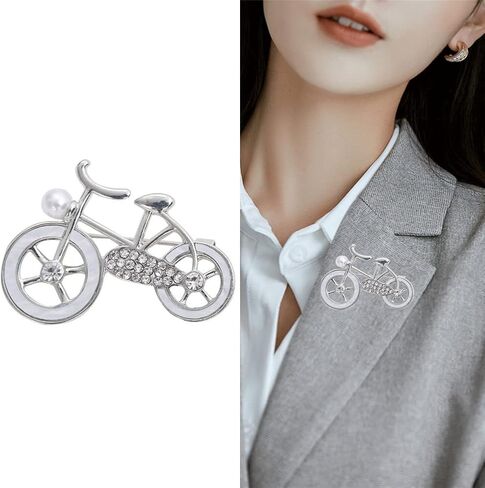 Silver Bicycle Brooch Zircon Bicycle Shape Pin Metal Unisex Vintage Bike Badge for Women Clothing Bag Jacket Denim Accessories Jewelry Gift, Alloy Steel, no gemstone in Kuwait