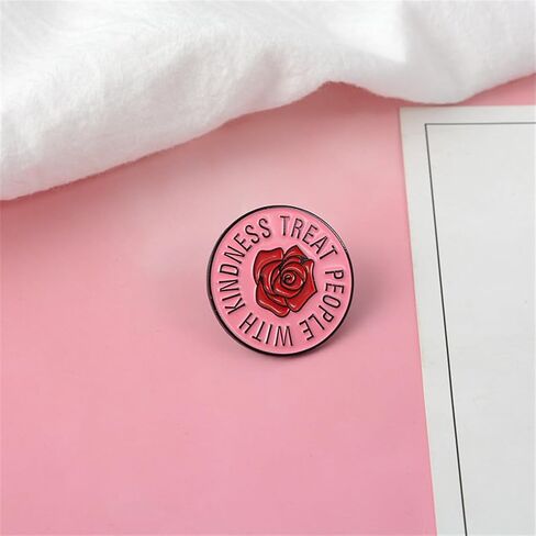 Treat People with Kindness Enamel Pin Red Rose Round Brooch Pin Quote Pins Kindness Lovely Enamel Bag Lapel Pin Shirt Badge Brooche Gift for Wedding Party Jewelry in Saudi Arabia