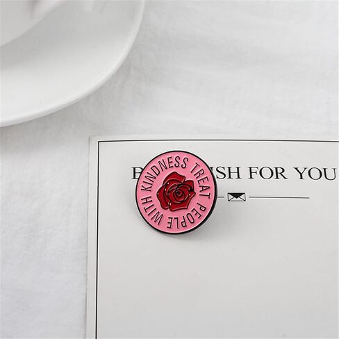Treat People with Kindness Enamel Pin Red Rose Round Brooch Pin Quote Pins Kindness Lovely Enamel Bag Lapel Pin Shirt Badge Brooche Gift for Wedding Party Jewelry in Saudi Arabia