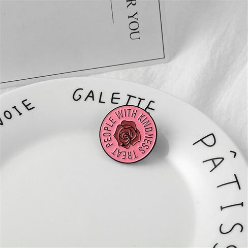 Treat People with Kindness Enamel Pin Red Rose Round Brooch Pin Quote Pins Kindness Lovely Enamel Bag Lapel Pin Shirt Badge Brooche Gift for Wedding Party Jewelry in Saudi Arabia