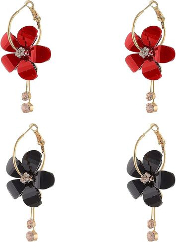 Seakuur Romantic Crystal Acrylic Rose Flower Earrings Five Leaves Exaggerated Round Hoop long Tassel Earring for Women Jewelry in Saudi Arabia