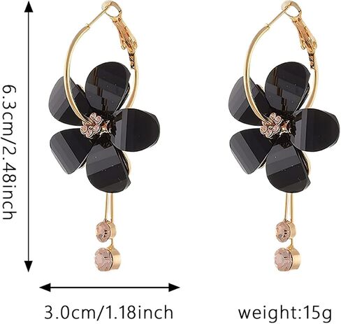 Seakuur Romantic Crystal Acrylic Rose Flower Earrings Five Leaves Exaggerated Round Hoop long Tassel Earring for Women Jewelry in Saudi Arabia