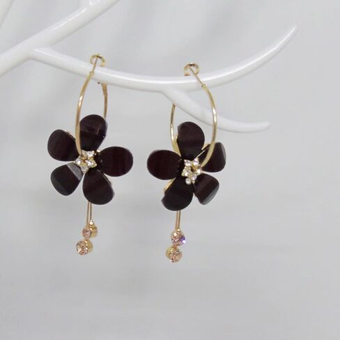 Seakuur Romantic Crystal Acrylic Rose Flower Earrings Five Leaves Exaggerated Round Hoop long Tassel Earring for Women Jewelry in Saudi Arabia