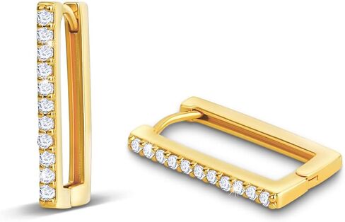 OZEL – Huggie Hoop Earrings with a Set of Cubic Zirconia Stones for Women – 14k Yellow Gold/White Gold Plated/Circular/Semi-circular/U-Shape/Round Square (Made in Korea) in Kuwait