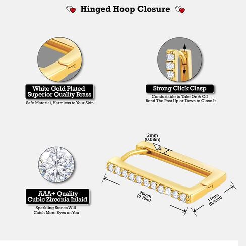 OZEL – Huggie Hoop Earrings with a Set of Cubic Zirconia Stones for Women – 14k Yellow Gold/White Gold Plated/Circular/Semi-circular/U-Shape/Round Square (Made in Korea) in Kuwait