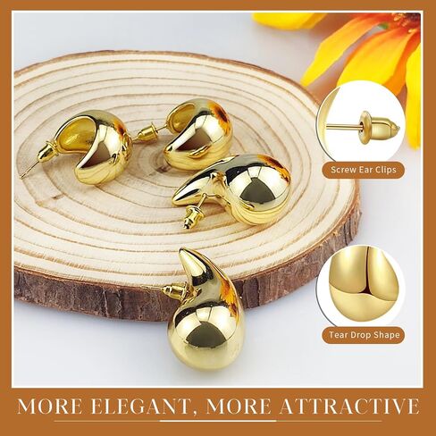 Chunky Gold Hoop Earrings for Women 18K Real Gold Plated Teardrop Earrings for Women Girls Hypoallergenic Lightweight Drop Hoops Earrings Trendy Jewelry Gifts in Saudi Arabia