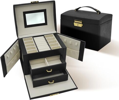 منظم مجوهرات من 3 طبقات - تصميم موفر للمساحة وتخزين متعدد الاستخدامات للخواتم والأقراط والقلائد والأساور - المنظم المثالي للإكسسوارات الأنيقة (أزرق داكن، بدون أجنحة) in Kuwait