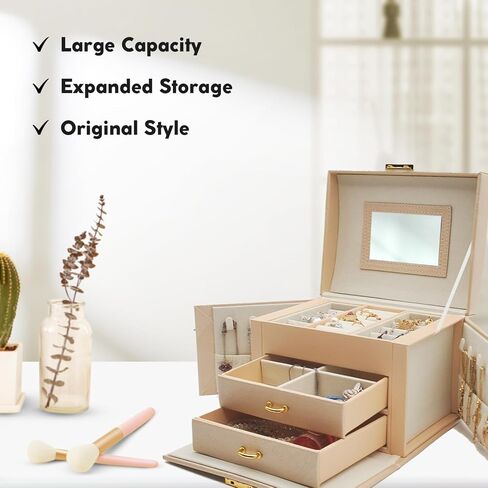 منظم مجوهرات من 3 طبقات - تصميم موفر للمساحة وتخزين متعدد الاستخدامات للخواتم والأقراط والقلائد والأساور - المنظم المثالي للإكسسوارات الأنيقة (أزرق داكن، بدون أجنحة) in Kuwait