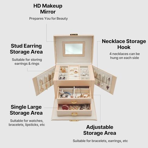 منظم مجوهرات من 3 طبقات - تصميم موفر للمساحة وتخزين متعدد الاستخدامات للخواتم والأقراط والقلائد والأساور - المنظم المثالي للإكسسوارات الأنيقة (أزرق داكن، بدون أجنحة) in Kuwait