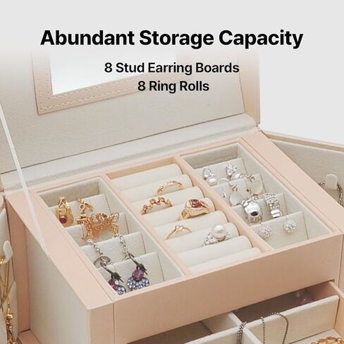 منظم مجوهرات من 3 طبقات - تصميم موفر للمساحة وتخزين متعدد الاستخدامات للخواتم والأقراط والقلائد والأساور - المنظم المثالي للإكسسوارات الأنيقة (أزرق داكن، بدون أجنحة) in Kuwait