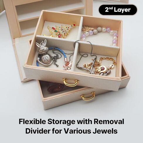 منظم مجوهرات من 3 طبقات - تصميم موفر للمساحة وتخزين متعدد الاستخدامات للخواتم والأقراط والقلائد والأساور - المنظم المثالي للإكسسوارات الأنيقة (أزرق داكن، بدون أجنحة) in Kuwait