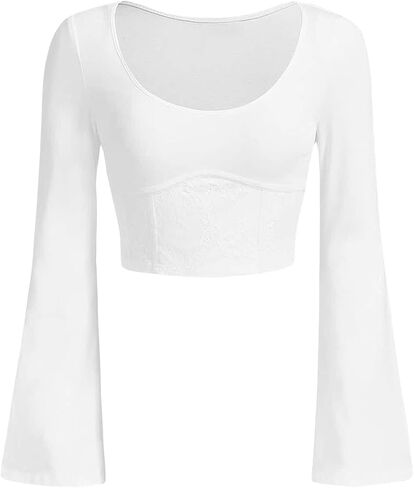 Floerns Women's Solid Long Sleeve Scoop Neck Bustier Crop Top Tee Shirt in Saudi Arabia