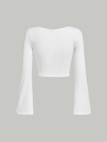 Floerns Women's Solid Long Sleeve Scoop Neck Bustier Crop Top Tee Shirt in Saudi Arabia