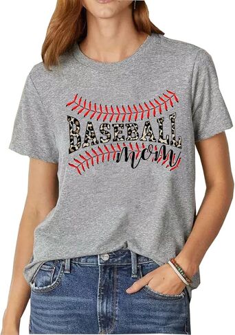 تي شيرت بيسبول أمي برسوم الفهد ماما لايف بأكمام قصيرة تي شيرت للنساء كاجوال رياضي هدية للأم in Kuwait
