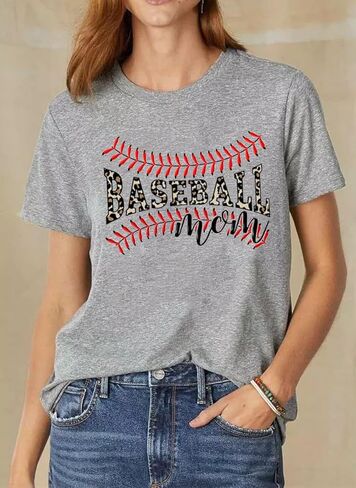 تي شيرت بيسبول أمي برسوم الفهد ماما لايف بأكمام قصيرة تي شيرت للنساء كاجوال رياضي هدية للأم in Kuwait