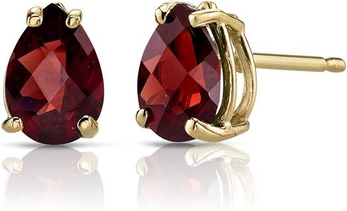 Peora 14K Yellow Gold Garnet Earrings for Women, Genuine Gemstone Solitaire Studs, 7x5mm Pear Shape, 1.75 Carats total, Friction Back in Saudi Arabia