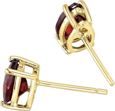 Peora 14K Yellow Gold Garnet Earrings for Women, Genuine Gemstone Solitaire Studs, 7x5mm Pear Shape, 1.75 Carats total, Friction Back in Saudi Arabia