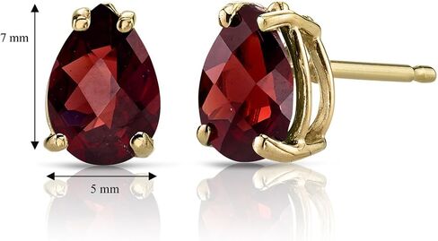 Peora 14K Yellow Gold Garnet Earrings for Women, Genuine Gemstone Solitaire Studs, 7x5mm Pear Shape, 1.75 Carats total, Friction Back in Saudi Arabia