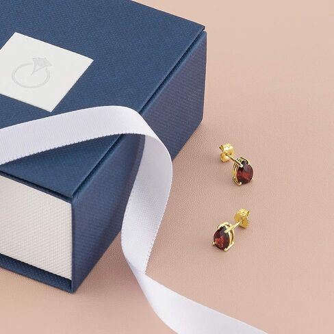 Peora 14K Yellow Gold Garnet Earrings for Women, Genuine Gemstone Solitaire Studs, 7x5mm Pear Shape, 1.75 Carats total, Friction Back in Saudi Arabia