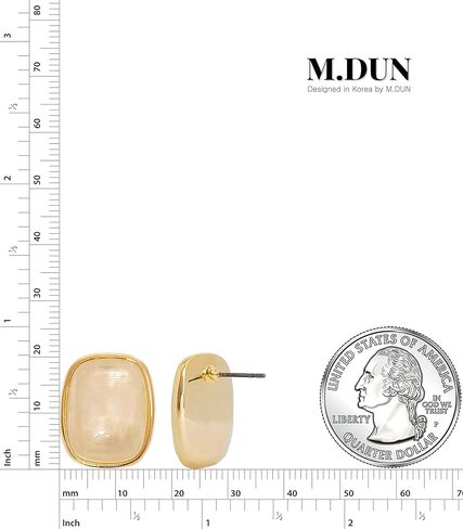 M.DUN- حلق بحواف مستديرة مستطيلة الشكل. أذن البحر العنبر الفيروزي تصميم حجر الراتنج / إطار مطلي بالذهب الحقيقي عيار 18 قيراط، هدية رائعة لا تسبب الحساسية للنساء والفتيات (العاج) in Kuwait